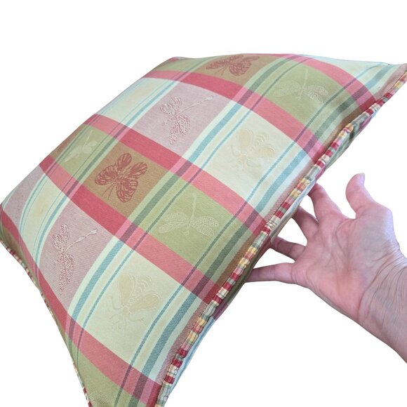 Country Cottage Plaid Accent Pillow  GrannyCore VTG 90s Yellow Pink Large 18x18 - Picture 10 of 16